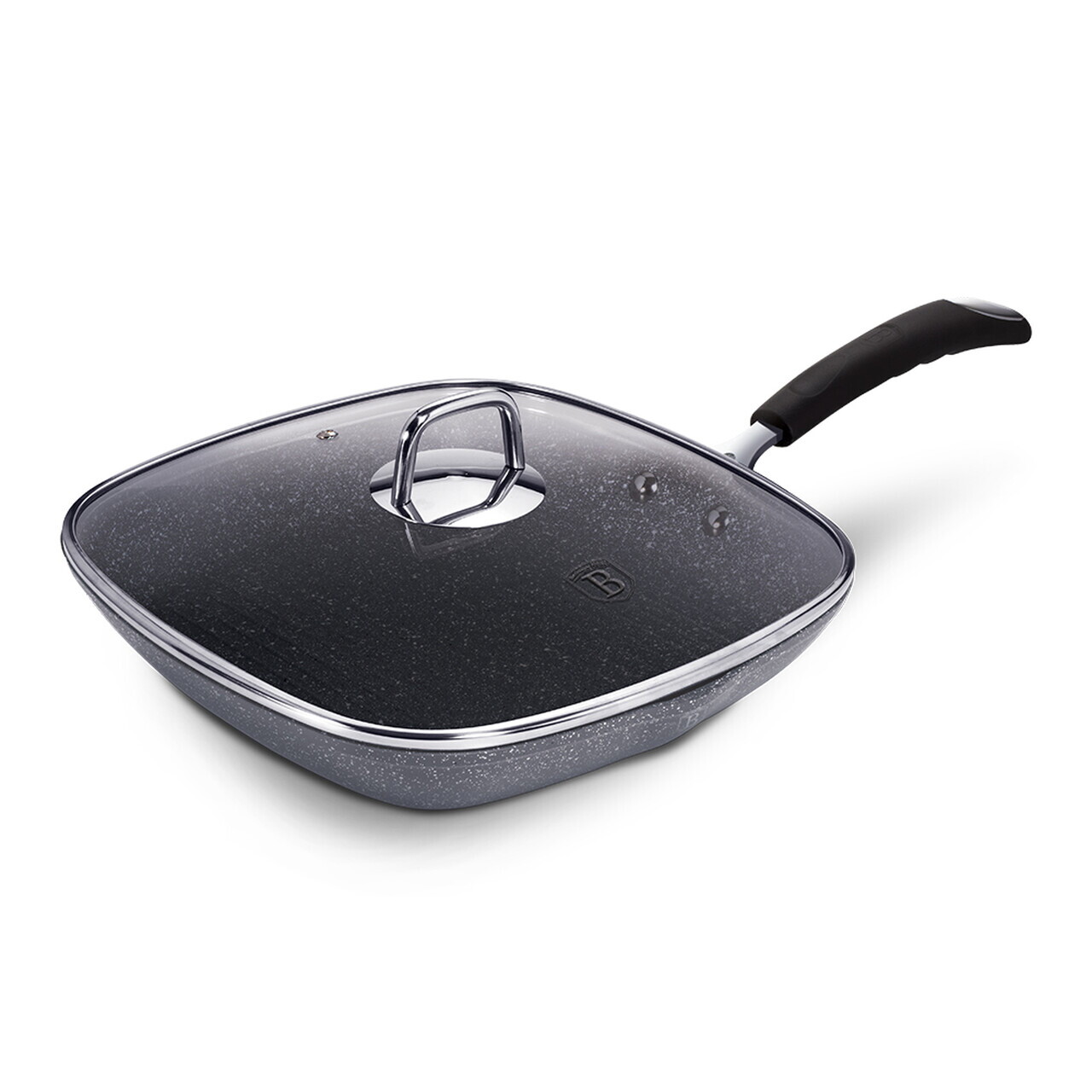 Tigaie grill cu capac Berlinger Haus, Stone Touch, 28 cm, 2.1 L, aluminiu forjat, gri - imagine 3
